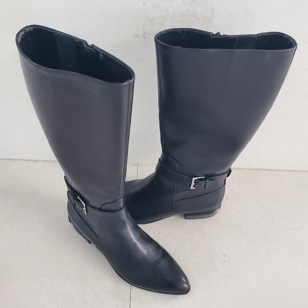 Nine West New Black Tall Leather Buckle Strap Riding Style Boots  size 9.5M